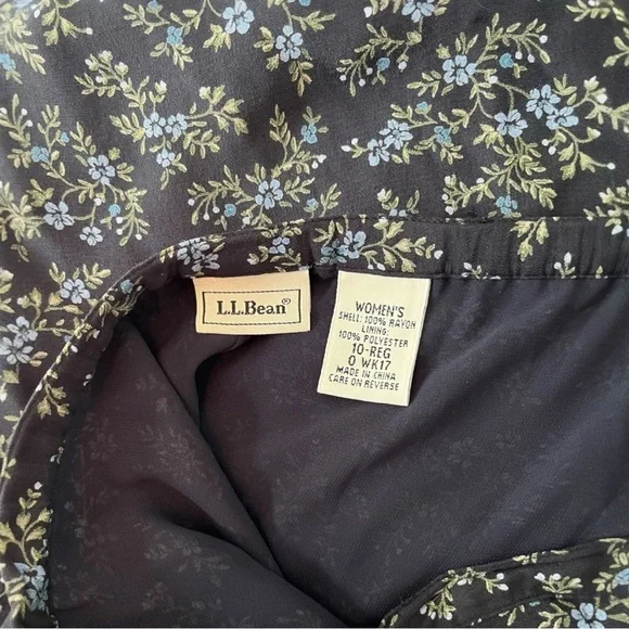 Vintage L.L.Bean Floral A-Line Midi Skirt Blue Rayon Lined Size 10 Regular - Picture 3 of 5